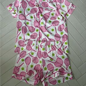 Women's Tennis Print Pajama Set - Pink and Green